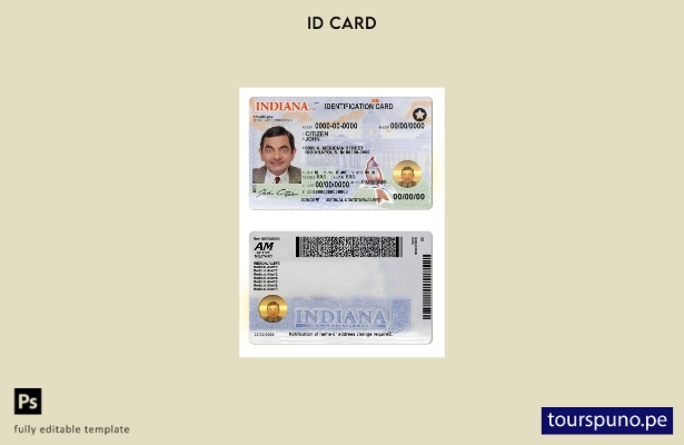 lista para imprimir plantilla de identificación del estado de Indiana de EE. UU.